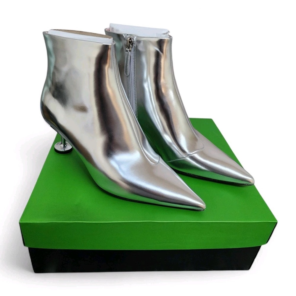 Kate Spade Ankle Bootie Garnish Zip Up Pump Silver Size 9 KJ201 Party Heels